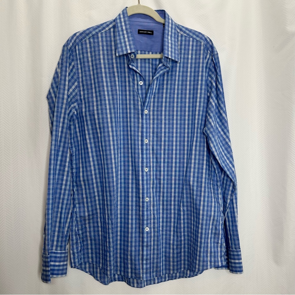 Zachary Prell blue checkered button up shirt